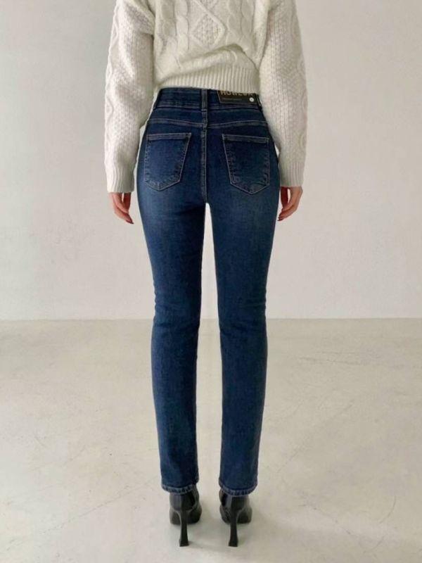 WQB65 顯瘦雙釦設計內磨毛丹寧褲 