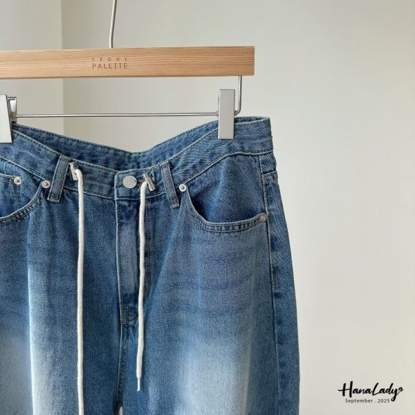 WKA83 抽繩愛心毛鬚抽繩丹寧褲 