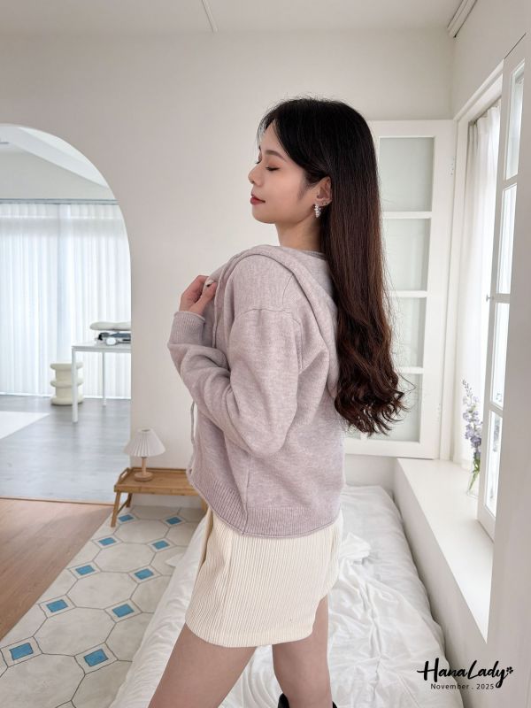 WJA05 兩件式抽繩木紋釦針織衫 