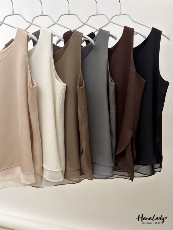 WTB30 精緻緞面內接雪紡紗背心 