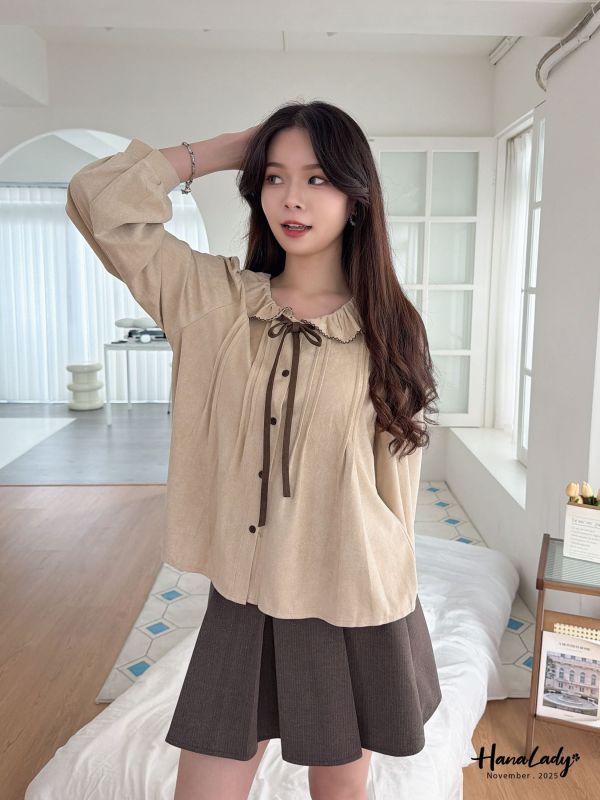 WJA40 超推日系蜜桃絨綁帶上衣 