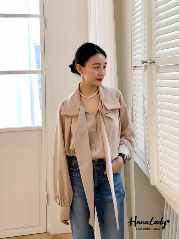 SKA88 大翻領結長袖上衣 