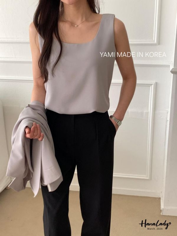 LFA03 簡單純色方領雪紡背心 