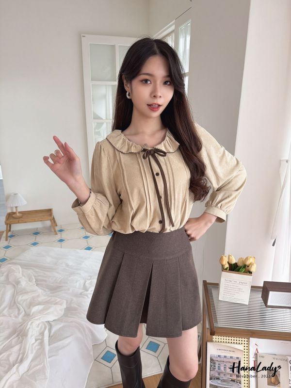 WJA40 超推日系蜜桃絨綁帶上衣 