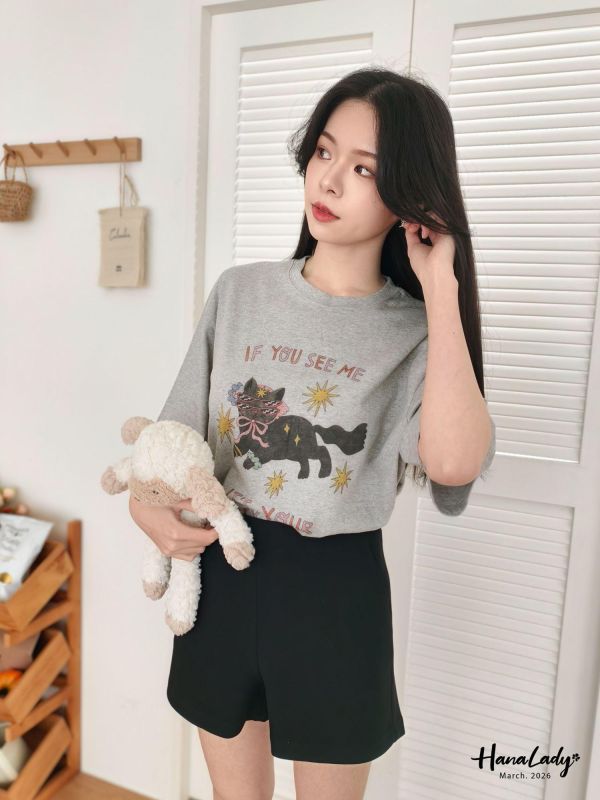 LSA02 時尚小黑貓棉質T 