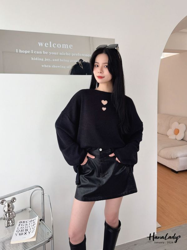 LEA15 簍空愛心OVERSIZE長版T 