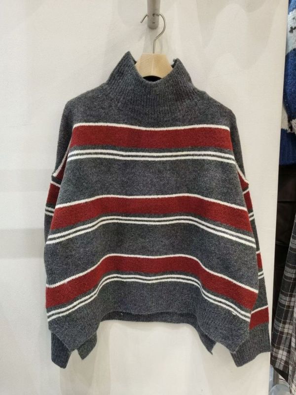 WQA74 配色條紋高領針織上衣 