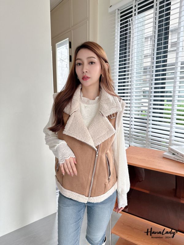 WQB28 麂皮內羊羔毛翻領背心 