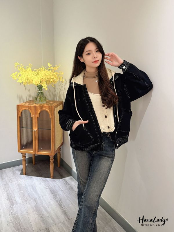 WJB38 親膚毛料針織外套帽可拆 