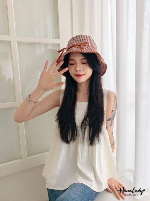 LSA66 夏日格紋綁帶魚夫帽 