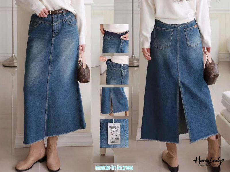 WJA38 簡約直筒後開衩丹寧裙 