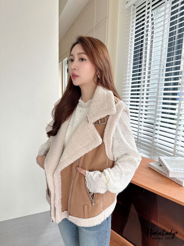 WQB28 麂皮內羊羔毛翻領背心 