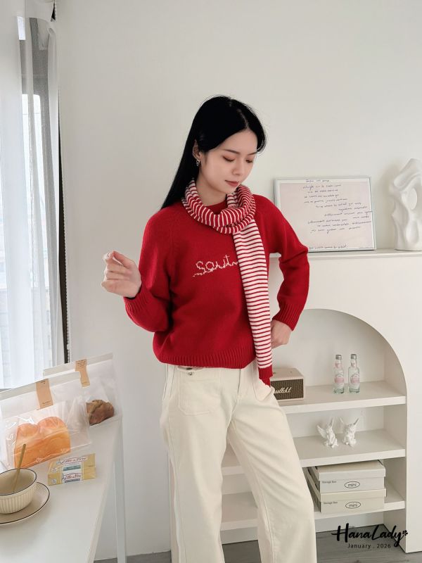 LEA04 雙色圍巾針織上衣 