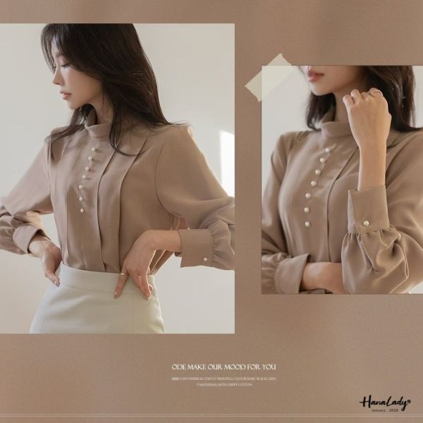 LEA28 珍珠小立領雪紡上衣 