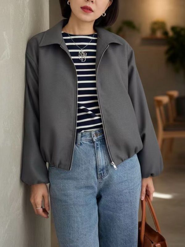 WQB24 極細棉絨感拉鍊翻領外套 