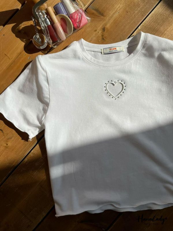 LFA58 簍空愛心釘珠短版T 