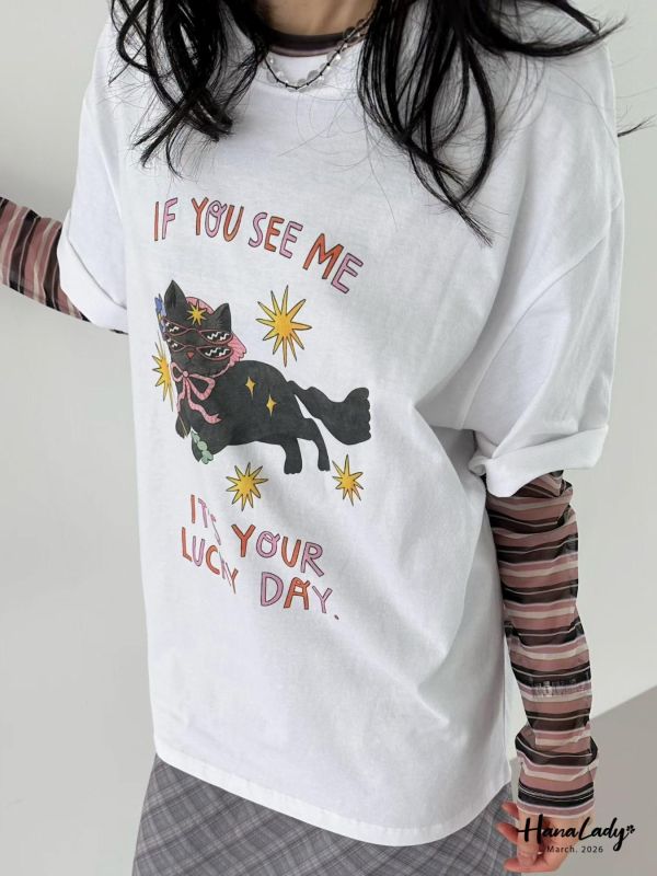 LSA02 時尚小黑貓棉質T 