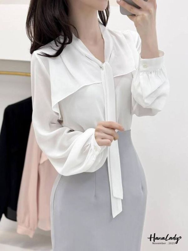 WJA91 浪漫斗篷領雪紡衫 