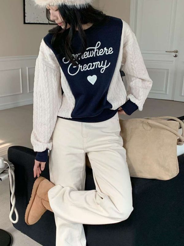 WQB10 超口愛麻花袖內刷毛T 