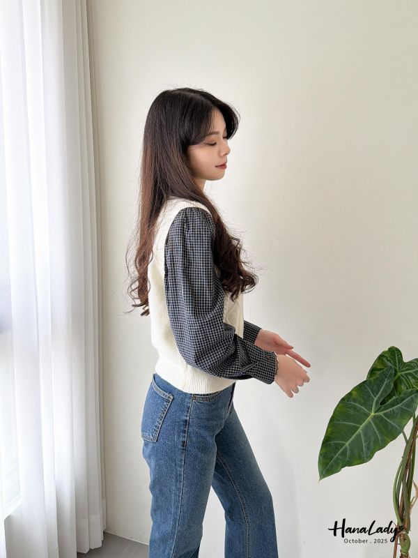 WTA04 菱格紋麻花暖暖假兩件 