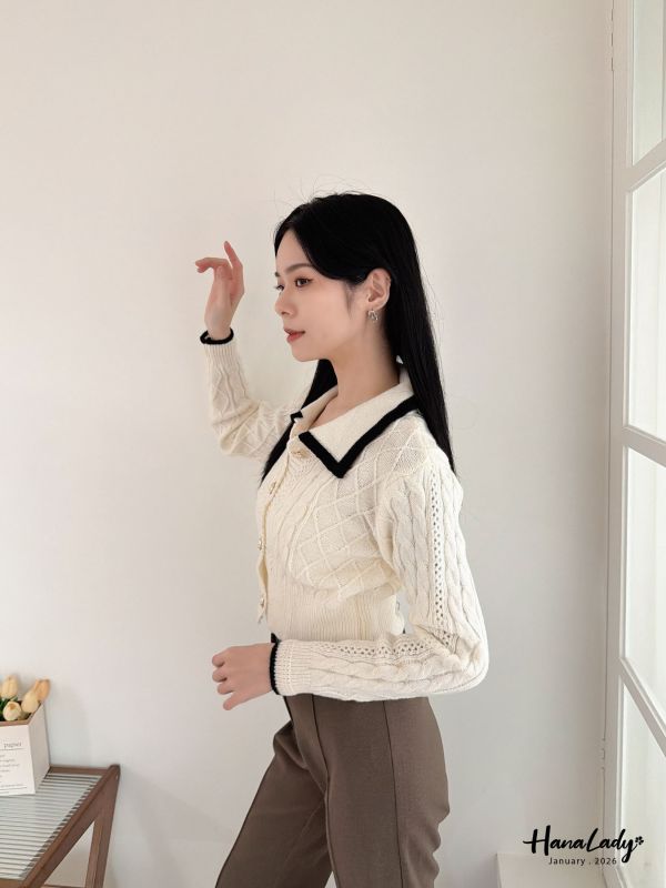 LEA16 菱格麻花線條針織上衣 