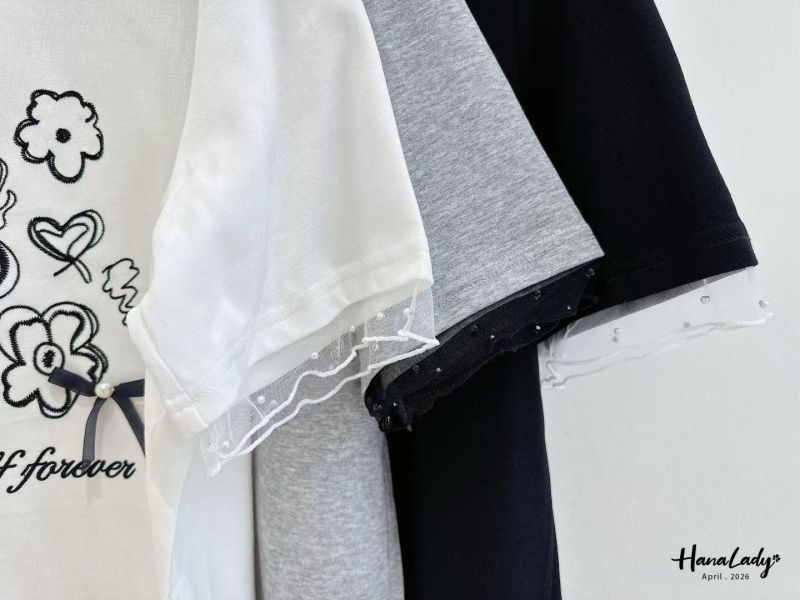 LFA08 刺繡花朵珍珠緞帶T 