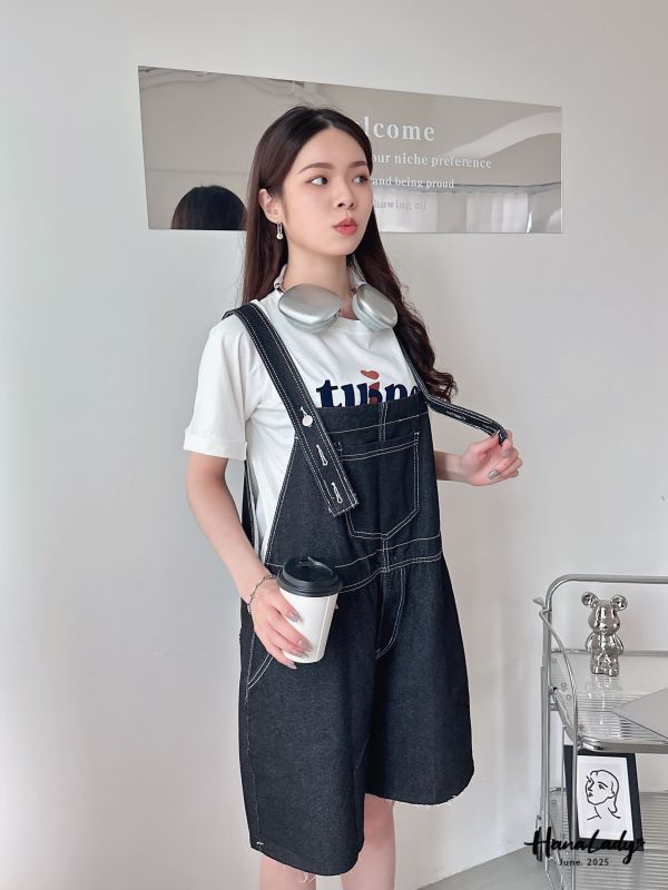 WLA37 休閒女孩線條吊帶褲 