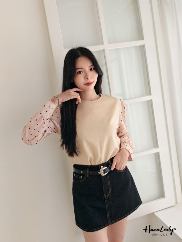 LSA03 點點雪紡袖棉質上衣 