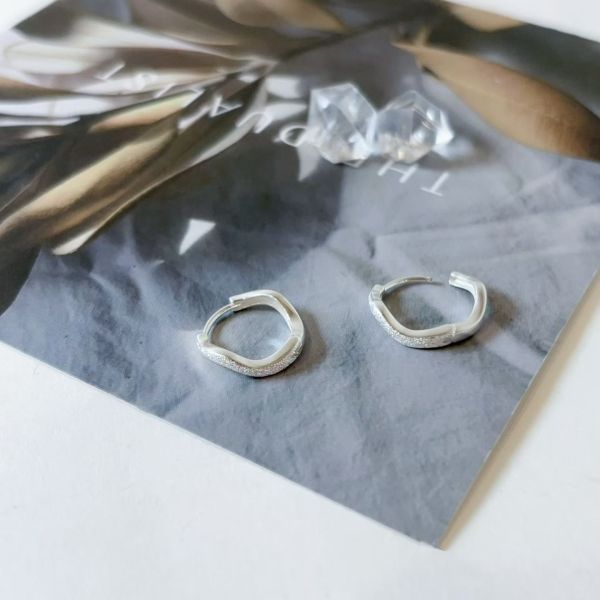 WQB42 純銀不規則閃鑽耳扣飾耳環 