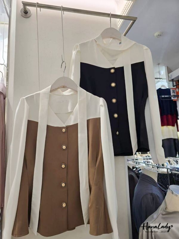 WJA45 優雅V領收腰金扣雪紡 