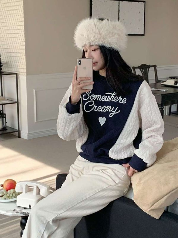 WQB10 超口愛麻花袖內刷毛T 