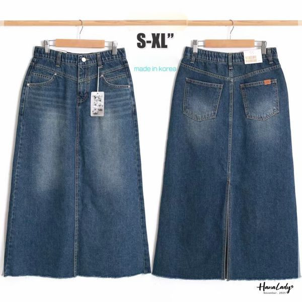 WJA38 簡約直筒後開衩丹寧裙 