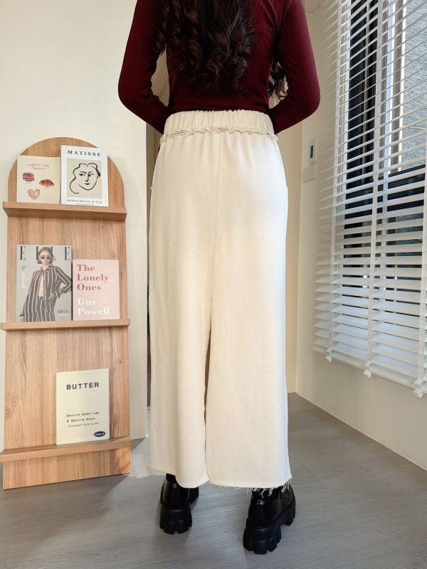 WQB04 休閒抽繩後開衩長裙 