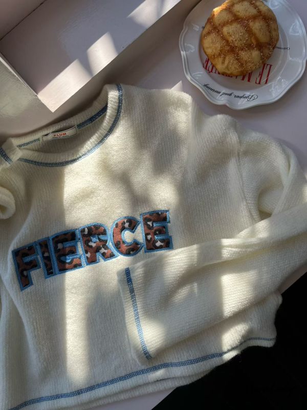 LEA14 絨布豹紋刺繡邊針織上衣 