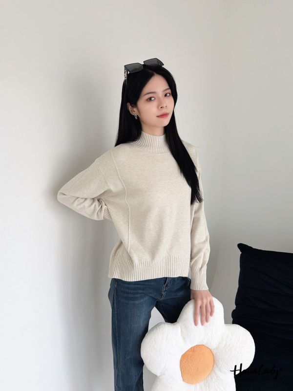 LEA86 簡約立領線條針織上衣 