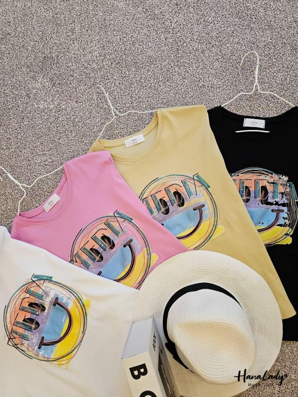 LSA37 刺繡彩虹微笑貼布T 