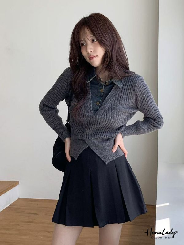 WTB34 經典壓褶後鬆緊褲裙 