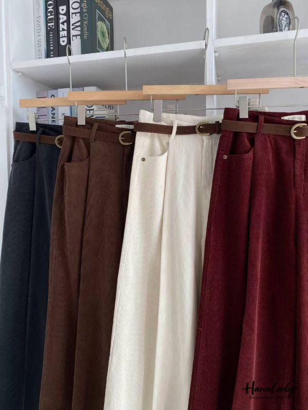 WJA98 質感燈心絨壓摺寬褲 