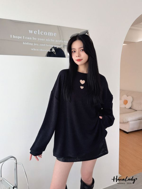 LEA15 簍空愛心OVERSIZE長版T 