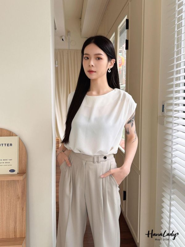 LWA23 涼感隨性壓褶雪紡上衣 