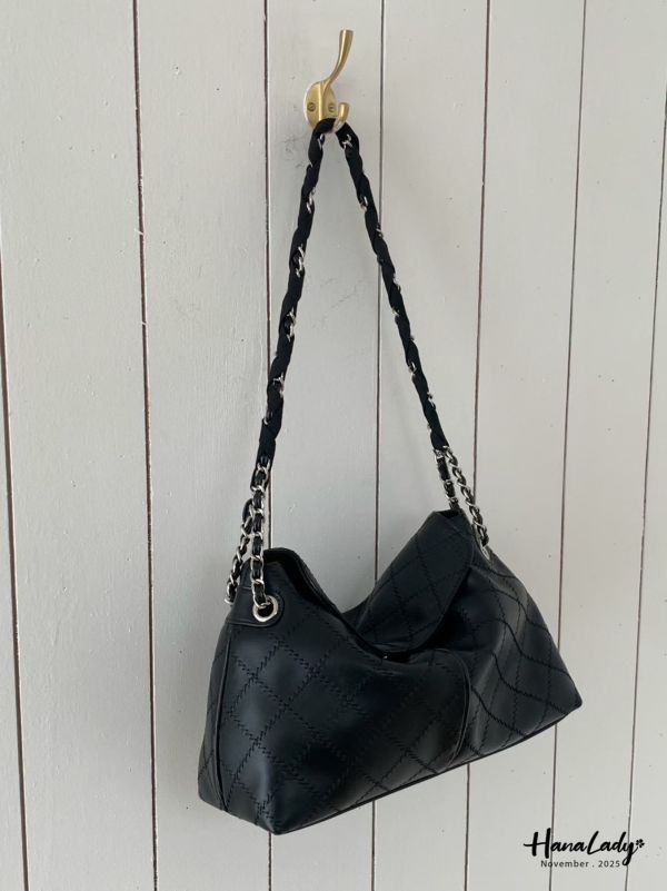 WJB20 簡約寬金鍊菱格紋牛皮包 