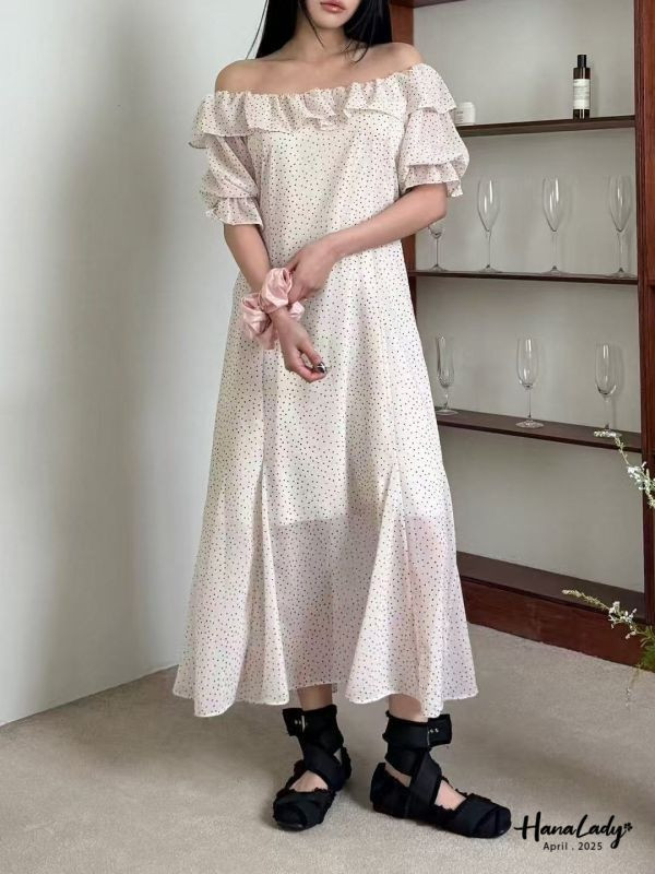 WFA17 復古點點荷葉領長洋 正韓 韓國服飾 韓國連線