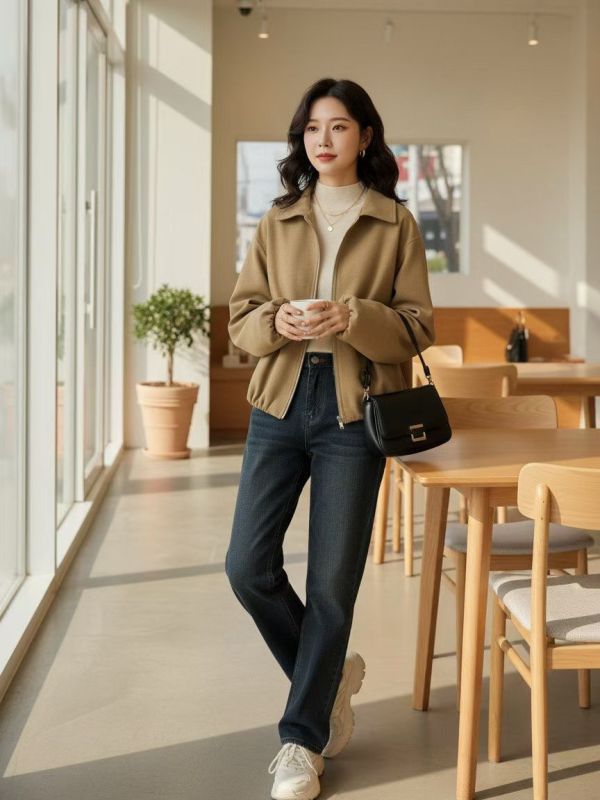 WQB24 極細棉絨感拉鍊翻領外套 