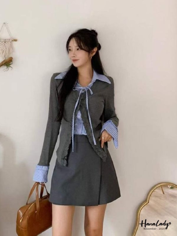 WJA69 y2k風超美直條拼接上衣 