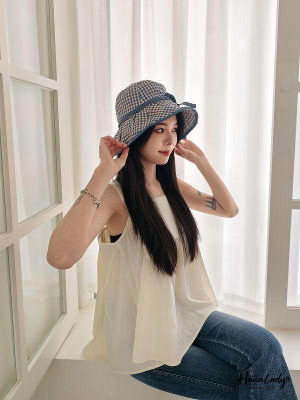 LSA66 夏日格紋綁帶魚夫帽 