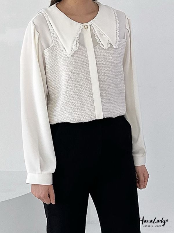 LEA23 超級美麗的毛呢雪紡上衣 