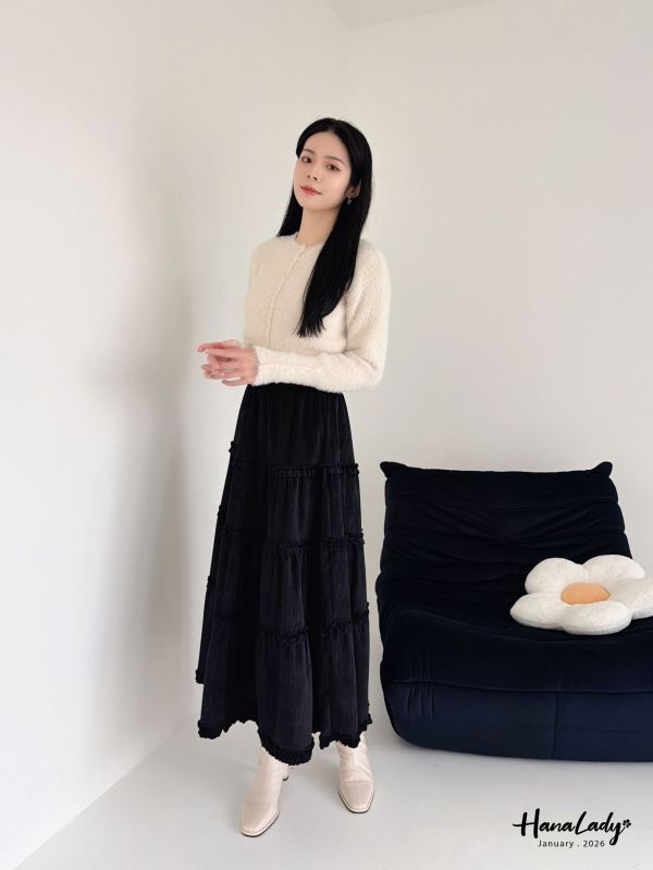 LEB06 冬天的浪漫蜜桃絨長裙 