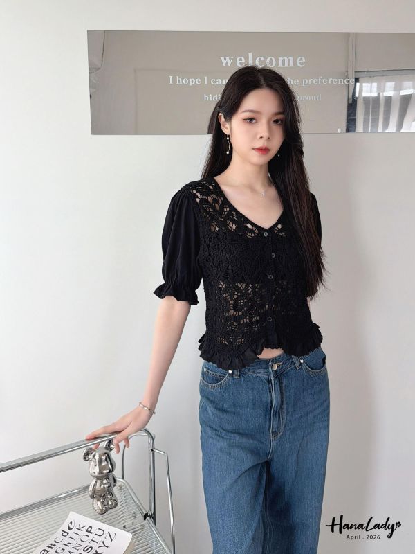 LFA12 高質感雕花布蕾絲上衣 