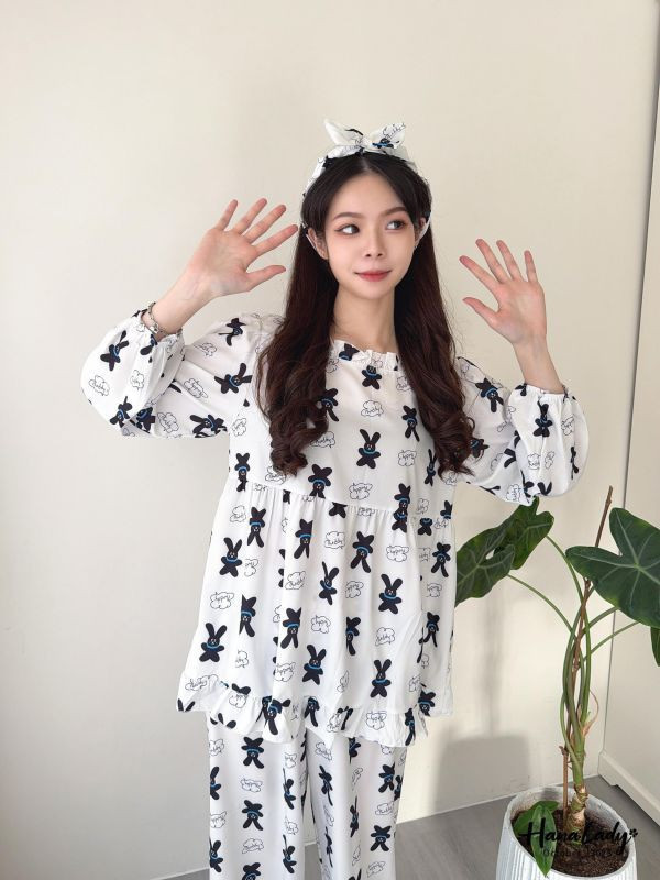 WTA93 三件組兔兔髮帶睡衣 