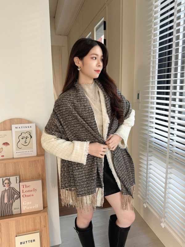 WQB38 混色勾針織暖暖圍巾 